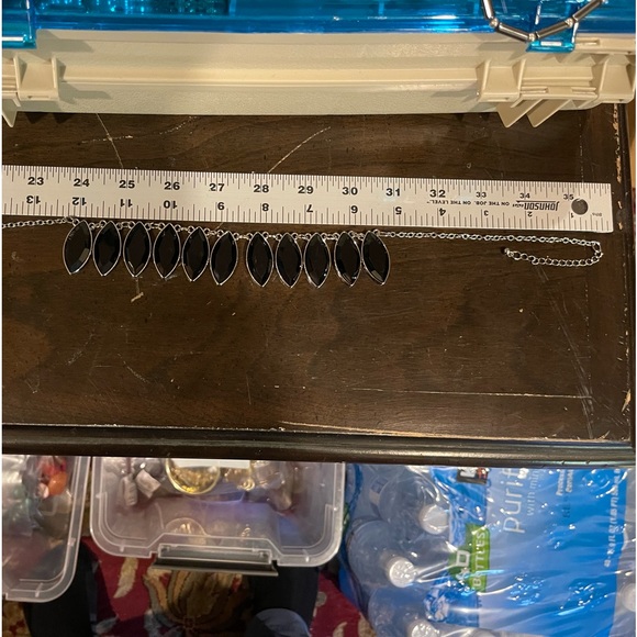 Multi Pendant Necklace Faceted Black Crystals Bezel Set In Silver Tone - Picture 4 of 8